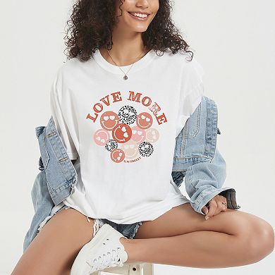 S.W.Smiley Love More Smiley Faces - Women's Garment Dyed Graphic T-Shirt