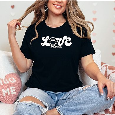 S.W.Smiley Love Cursive - Women's Short Sleeve Graphic T-Shirt