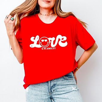 S.W.Smiley Love Cursive - Women's Short Sleeve Graphic T-Shirt
