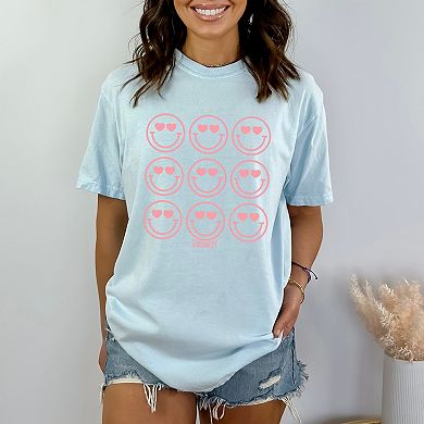 S.W.Smiley Love Smiley Grid - Women's Garment Dyed Graphic T-Shirt