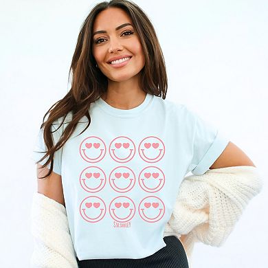 S.W.Smiley Love Smiley Grid - Women's Garment Dyed Graphic T-Shirt