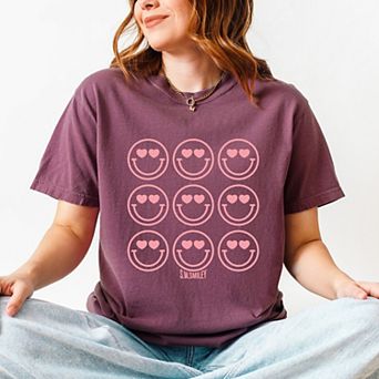 S.W.Smiley Love Smiley Grid - Women's Garment Dyed Graphic T-Shirt