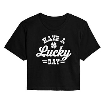 Juniors' Have A Lucky Day Distressed Cropped Tee
