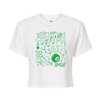 Juniors' Lucky Symbols Collage Cropped Tee
