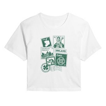 Juniors' Distressed Ireland Stamps Collage Cropped Tee