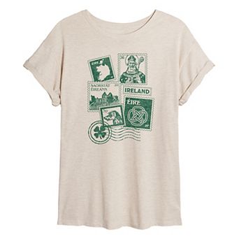 Juniors' Distressed Ireland Stamps Collage Oversized Tee