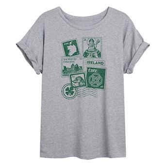 Juniors' Distressed Ireland Stamps Collage Oversized Tee