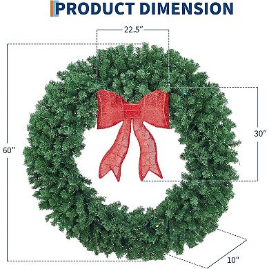 Flocked Festive Wreath with Bow for Winter Doors, Indoor/Outdoor Christmas Décor, Easy to Hang.