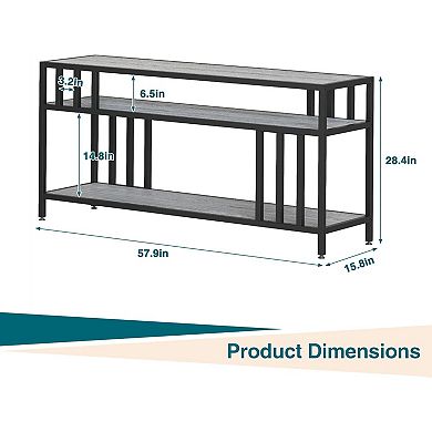 Sturdy 58" TV Stand for up to 65" TVs, Media Console with Open Shelves & 4-Tube Support