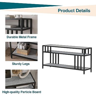 Sturdy 58" TV Stand for up to 65" TVs, Media Console with Open Shelves & 4-Tube Support