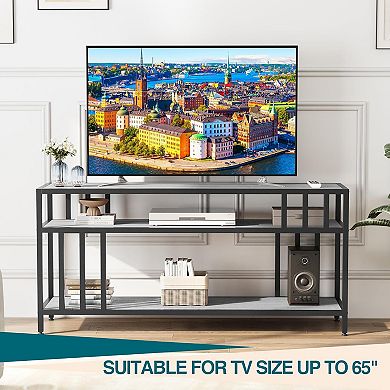Sturdy 58" TV Stand for up to 65" TVs, Media Console with Open Shelves & 4-Tube Support
