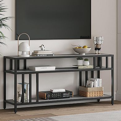 Sturdy 58" TV Stand for up to 65" TVs, Media Console with Open Shelves & 4-Tube Support