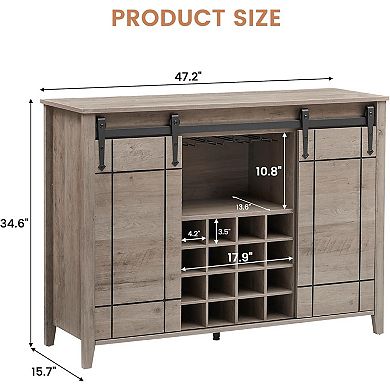 Farmhouse Wine Bar Cabinet with 16-Bottle Rack & Sliding Barn Door
