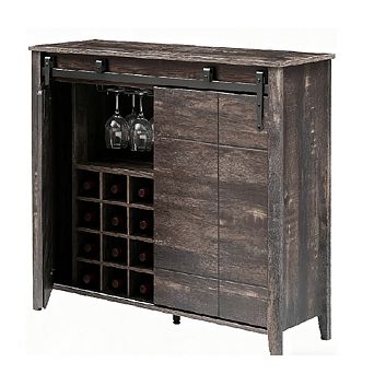 Farmhouse Wine Bar Cabinet with 16-Bottle Rack & Sliding Barn Door
