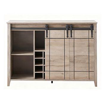 Farmhouse Wine Bar Cabinet with 16-Bottle Rack & Sliding Barn Door