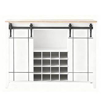 Farmhouse Wine Bar Cabinet with 16-Bottle Rack & Sliding Barn Door