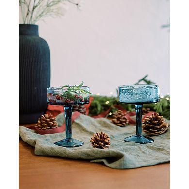 Handblown Hammered Coupe Cocktail Glasses - Set of 4