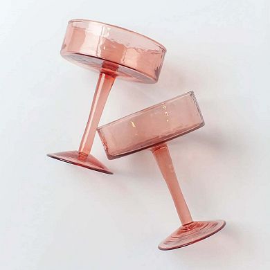 Handblown Hammered Coupe Cocktail Glasses - Set of 4