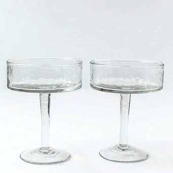 Handblown Hammered Coupe Cocktail Glasses - Set of 4