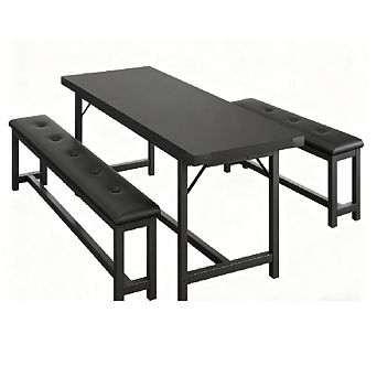 Extendable 3 pc Dining Set: Table & 2 Benches for 4-6, Space-Saving for Kitchen Apartment