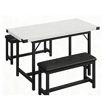 Extendable 3 pc Dining Set: Table & 2 Benches for 4-6, Space-Saving for Kitchen Apartment
