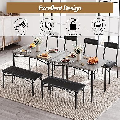 4-Piece Dining Set,2 Chairs & Bench,Rectangular Wood Kitchen Table for Apartments & Breakfast Nook