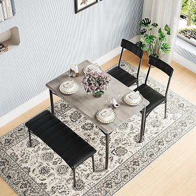 4-Piece Dining Set,2 Chairs & Bench,Rectangular Wood Kitchen Table for Apartments & Breakfast Nook