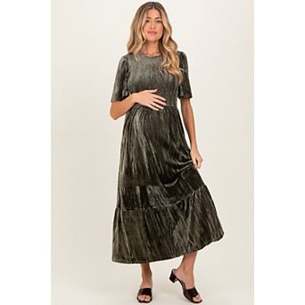 Maternity Smocked Velvet MIdi Dress
