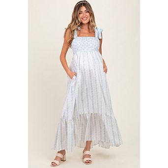 Maternity Blue Floral Cotton Dress