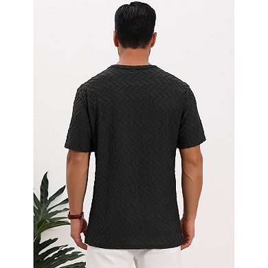 Men's Knitted T-Shirts Short Sleeve Crew Neck Summer Casual Jacquard T-Shirt