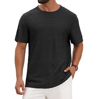 Men's Knitted T-Shirts Short Sleeve Crew Neck Summer Casual Jacquard T-Shirt