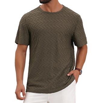 Men's Knitted T-Shirts Short Sleeve Crew Neck Summer Casual Jacquard T-Shirt