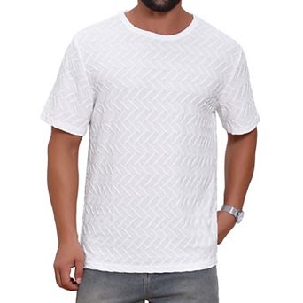 Men's Knitted T-Shirts Short Sleeve Crew Neck Summer Casual Jacquard T-Shirt