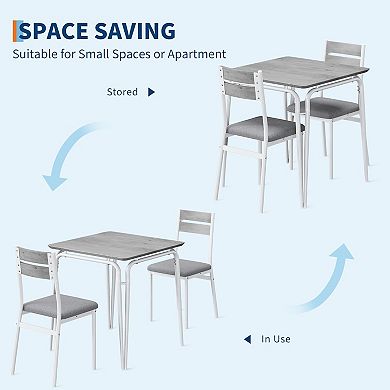 Compact Dining Set for 2: Square Table with Storage & 2 Upholstered Chairs, Metal Frame