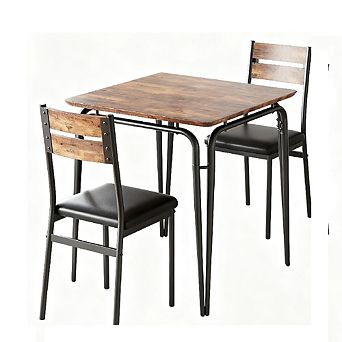 Compact Dining Set for 2: Square Table with Storage & 2 Upholstered Chairs, Metal Frame