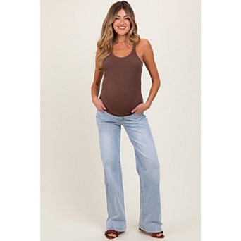 Maternity Blue Washed Wide Leg Maternity Jeans