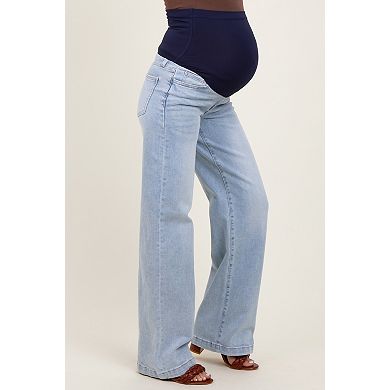 Maternity Blue Washed Wide Leg Maternity Jeans