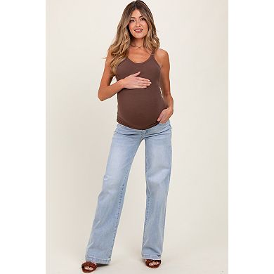 Maternity Blue Washed Wide Leg Maternity Jeans