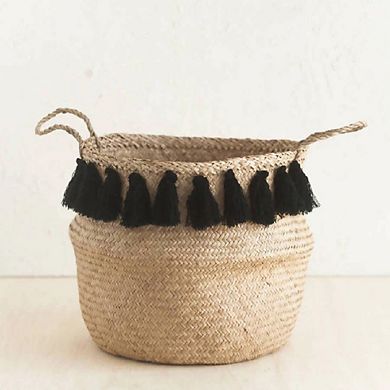 Black Tasseled Belly Basket