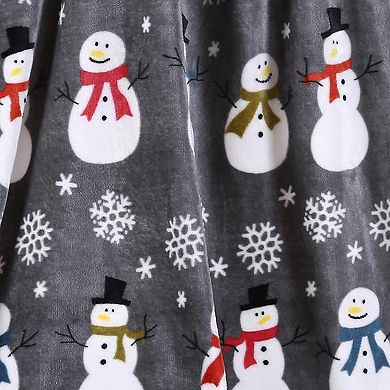 Plazatex MicroPlush Gray Printed Holiday Throw Blanket