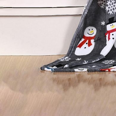 Plazatex MicroPlush Gray Printed Holiday Throw Blanket