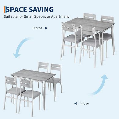 5-Piece Farmhouse Dining Set for 4 with Upholstered Chairs, Industrial Wood Table