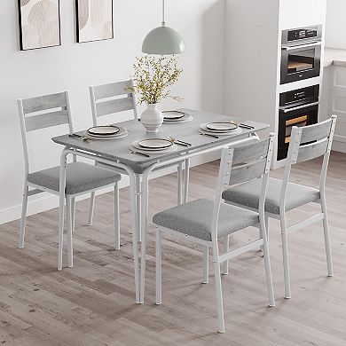 5-Piece Farmhouse Dining Set for 4 with Upholstered Chairs, Industrial Wood Table