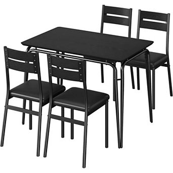 5 pc Farmhouse Dining Set for 4 with Upholstered Chairs, Industrial Wood Table