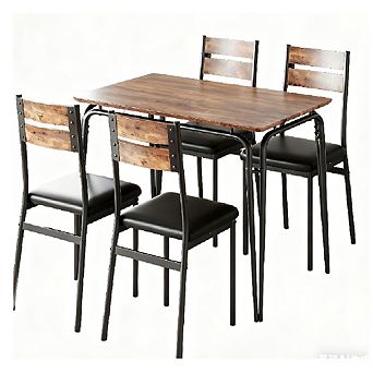 5 pc Farmhouse Dining Set for 4 with Upholstered Chairs, Industrial Wood Table