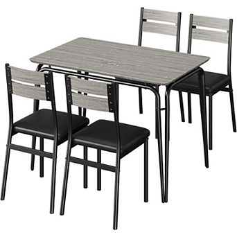 5 pc Farmhouse Dining Set for 4 with Upholstered Chairs, Industrial Wood Table