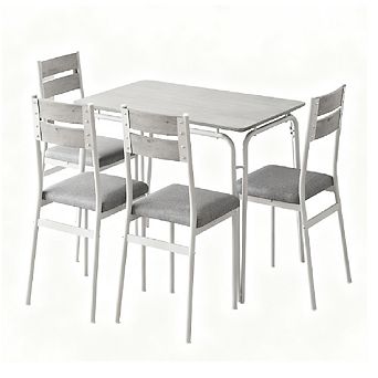 5 pc Farmhouse Dining Set for 4 with Upholstered Chairs, Industrial Wood Table