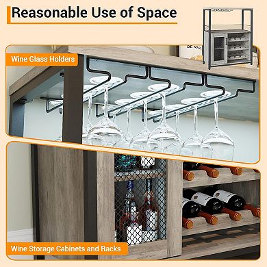 Wine Bar Cabinet with Detachable Rack, Glass Holders & Adjustable Shelves