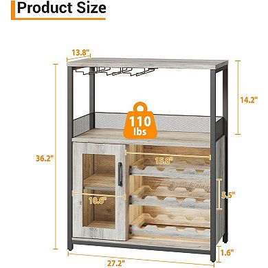 Wine Bar Cabinet with Detachable Rack, Glass Holders & Adjustable Shelves