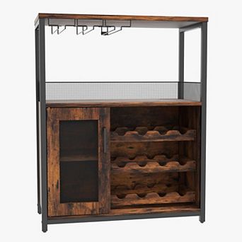 Wine Bar Cabinet with Detachable Rack, Glass Holders & Adjustable Shelves